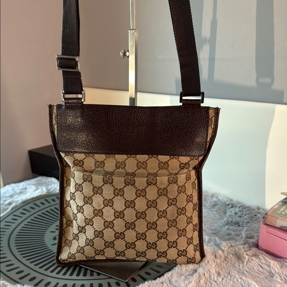 Gucci Beige and Dark Brown GG Crossbody Bag
